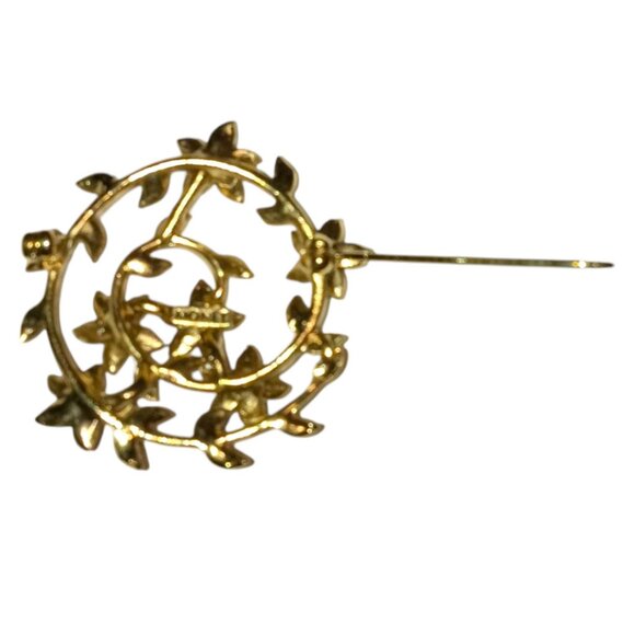 MONET Signed Vintage Purple Floral Brooch Blue Green Gold Tone Spiral Vine - Picture 7 of 7